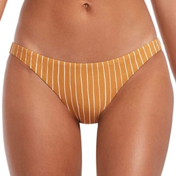 Vitamin A 'Luciana' Dorada-Stipe Bikini Bottom, Marigold/White - Picture 1 of 2